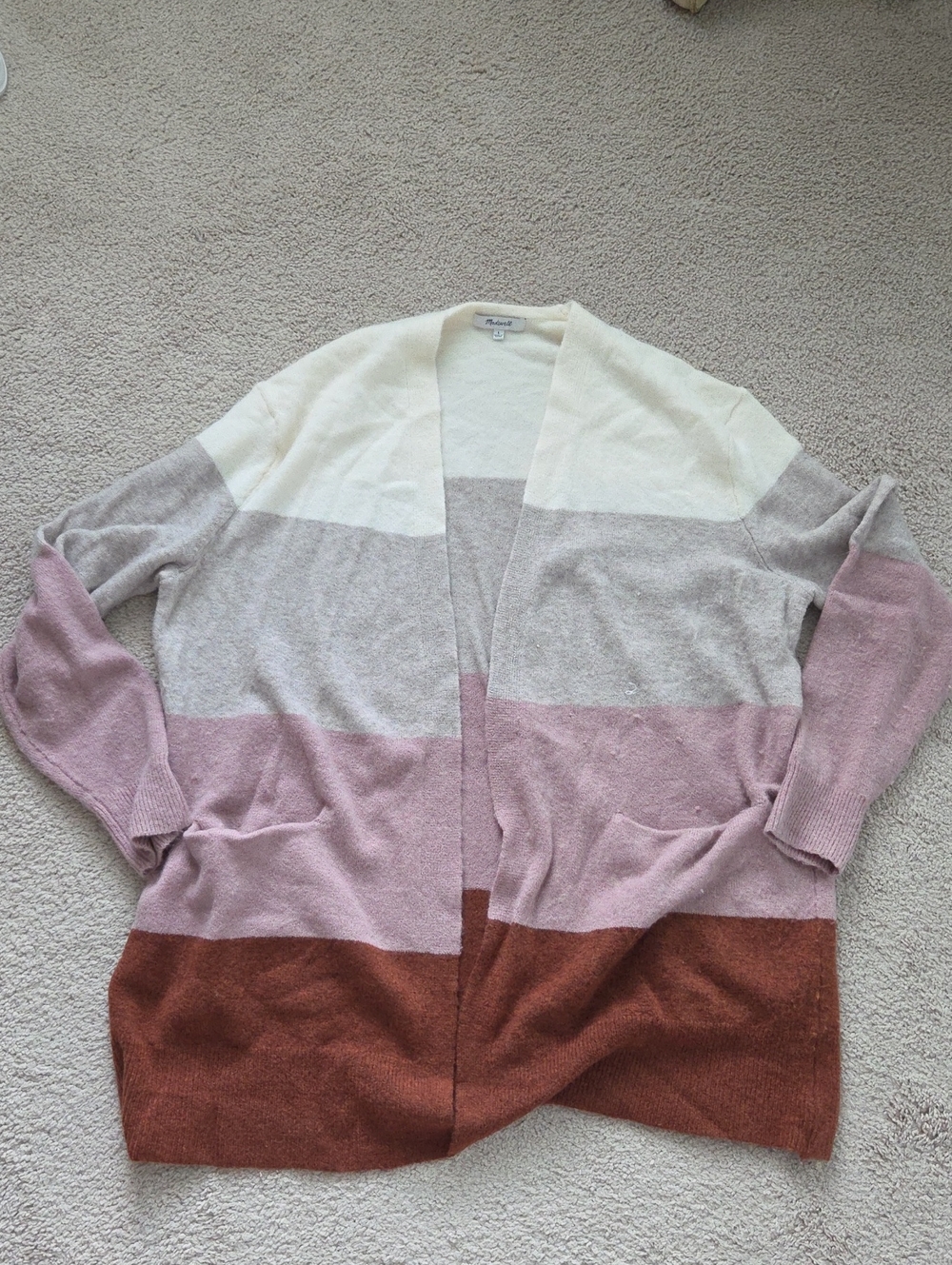 Madewell Striped Open-Front Cardigan in Ivory, Gray, Pink, Brown